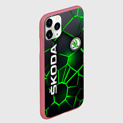 Чехол iPhone 11 Pro матовый 3D плиты с подсветкой Шкода, цвет: 3D-малиновый — фото 2