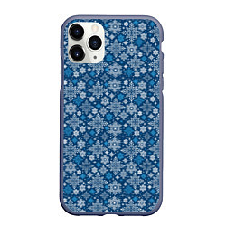 Чехол iPhone 11 Pro матовый Снежные Узоры на Новый Год, цвет: 3D-серый
