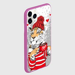 Чехол iPhone 11 Pro матовый Тигр с чашкой кофе, цвет: 3D-фиолетовый — фото 2