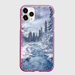 Чехол iPhone 11 Pro матовый СНЕЖНЫЙ ПЕЙЗАЖ, цвет: 3D-малиновый