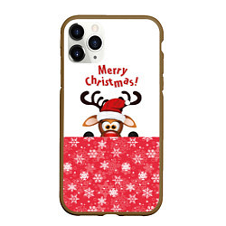 Чехол iPhone 11 Pro матовый Оленёнок Merry Christmas, цвет: 3D-коричневый