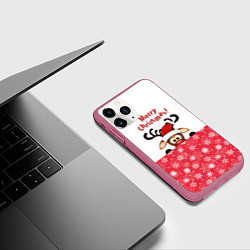 Чехол iPhone 11 Pro матовый Оленёнок Merry Christmas, цвет: 3D-малиновый — фото 2