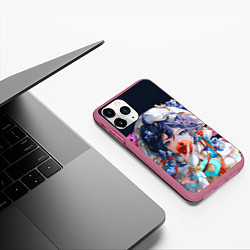 Чехол iPhone 11 Pro матовый Venti gi ест яблоко Genshin impact Геншин Импакт, цвет: 3D-малиновый — фото 2