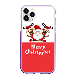 Чехол iPhone 11 Pro матовый Санта с 2 Оленями