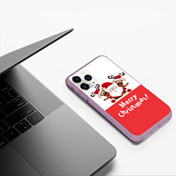 Чехол iPhone 11 Pro матовый Санта с 2 Оленями, цвет: 3D-сиреневый — фото 2