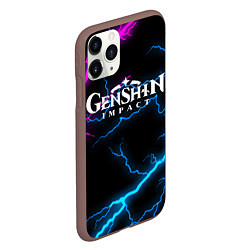 Чехол iPhone 11 Pro матовый GENSHIN IMPACT NEON FLASH НЕОНОВЫЕ РАЗРЯДЫ МОЛНИЙ, цвет: 3D-коричневый — фото 2