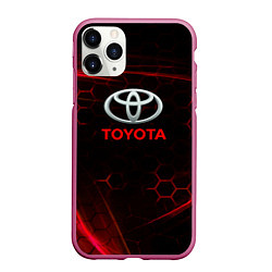 Чехол iPhone 11 Pro матовый Toyota Неоновые соты, цвет: 3D-малиновый