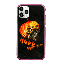 Чехол iPhone 11 Pro матовый Helloween череп тыква scull pumkin, цвет: 3D-малиновый