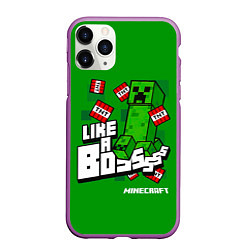 Чехол iPhone 11 Pro матовый LIKE A BOSS Minecraft Creepe, цвет: 3D-фиолетовый