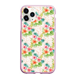Чехол iPhone 11 Pro матовый Гавайские цветы, цвет: 3D-розовый