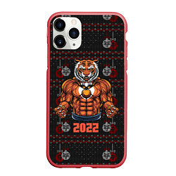 Чехол iPhone 11 Pro матовый Новогодний качок-тигр