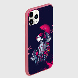 Чехол iPhone 11 Pro матовый ДЕВУШКА В КИМОНО И ПТИЦАМИ, цвет: 3D-малиновый — фото 2