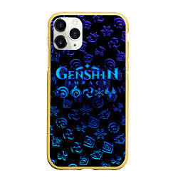 Чехол iPhone 11 Pro матовый Genshin Impact NEON PATTERN SYMBOL