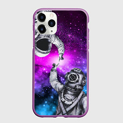 Чехол iPhone 11 Pro матовый Космонавт и водолаз - сотворение, цвет: 3D-фиолетовый