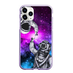 Чехол iPhone 11 Pro матовый Космонавт и водолаз - сотворение, цвет: 3D-светло-сиреневый