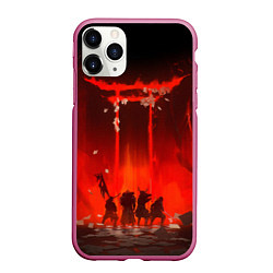 Чехол iPhone 11 Pro матовый GHOST OF TSUSHIMA САМУРИ В ОГНЕ, цвет: 3D-малиновый