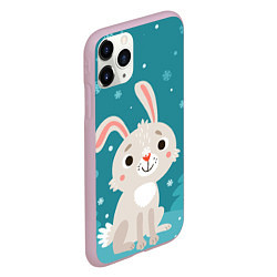 Чехол iPhone 11 Pro матовый Новогодний зайчик, цвет: 3D-розовый — фото 2