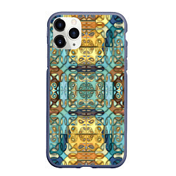 Чехол iPhone 11 Pro матовый Коллекция Фрактальная мозаика Желто-голубой, цвет: 3D-серый