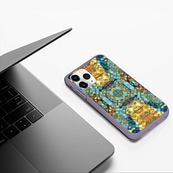Чехол iPhone 11 Pro матовый Коллекция Фрактальная мозаика Желто-голубой, цвет: 3D-серый — фото 2
