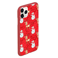 Чехол iPhone 11 Pro матовый Снеговики и олени, цвет: 3D-красный — фото 2