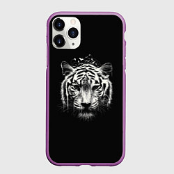 Чехол iPhone 11 Pro матовый Черно-Белый Тигр Head