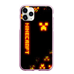 Чехол iPhone 11 Pro матовый MINECRAFT ОГНЕННЫЙ КРИПЕР, цвет: 3D-розовый