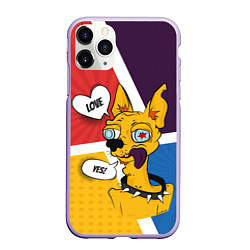 Чехол iPhone 11 Pro матовый Comics Пес Dog Love Yes, цвет: 3D-светло-сиреневый