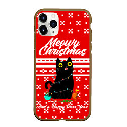 Чехол iPhone 11 Pro матовый MEOW CHRISTMAS, цвет: 3D-коричневый