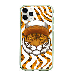 Чехол iPhone 11 Pro матовый Тигр в кепке, цвет: 3D-салатовый