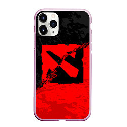 Чехол iPhone 11 Pro матовый DOTA 2 RED BLACK LOGO, БРЫЗГИ КРАСОК, цвет: 3D-розовый