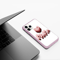 Чехол iPhone 11 Pro матовый Объемное розовое сердце с бусинами и объемной розо, цвет: 3D-розовый — фото 2