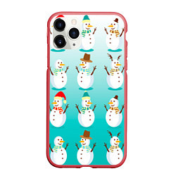 Чехол iPhone 11 Pro матовый Веселые снеговички узор