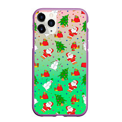 Чехол iPhone 11 Pro матовый Новогодний узор елка санта, цвет: 3D-фиолетовый