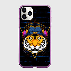 Чехол iPhone 11 Pro матовый Тигр в наушниках SWAG, цвет: 3D-фиолетовый