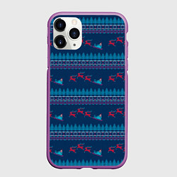 Чехол iPhone 11 Pro матовый Санта Клаус и олени, цвет: 3D-фиолетовый
