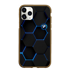 Чехол iPhone 11 Pro матовый BMW blue neon theme, цвет: 3D-коричневый