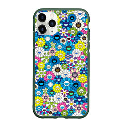 Чехол iPhone 11 Pro матовый Takashi Murakami Улыбающиеся цветы, цвет: 3D-темно-зеленый