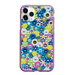 Чехол iPhone 11 Pro матовый Takashi Murakami Улыбающиеся цветы, цвет: 3D-фиолетовый