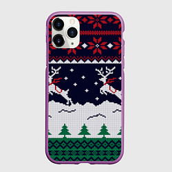 Чехол iPhone 11 Pro матовый СВИТЕР С ОЛЕНЯМИ DEER SWEATER, цвет: 3D-фиолетовый
