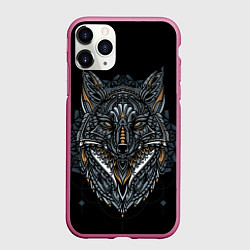 Чехол iPhone 11 Pro матовый ЭТНИЧЕСКАЯ ЛИСА FOX ABSTRACT, цвет: 3D-малиновый