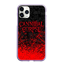 Чехол iPhone 11 Pro матовый CANNIBAL CORPSE, БРЫЗГИ КРАСОК ЧЕРЕПА, цвет: 3D-светло-сиреневый