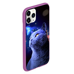 Чехол iPhone 11 Pro матовый КОТ И ГОЛУБАЯ БАБОЧКА, цвет: 3D-фиолетовый — фото 2