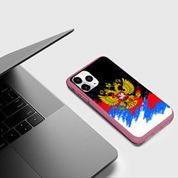 Чехол iPhone 11 Pro матовый ТРИКОЛОР РОССИЯ, БРЫЗГИ КРАСОК, цвет: 3D-малиновый — фото 2