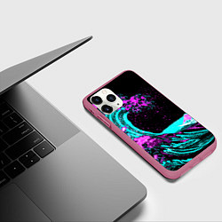 Чехол iPhone 11 Pro матовый НЕОНОВАЯ ЯПОНИЯ, ВОЛНА, ФУДЗИЯМА NEON JAPAN, цвет: 3D-малиновый — фото 2