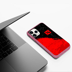 Чехол iPhone 11 Pro матовый DOTA 2 RED LOGO, БРЫЗГИ КРАСОК, цвет: 3D-малиновый — фото 2