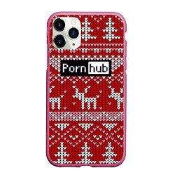 Чехол iPhone 11 Pro матовый Porn Hub новогодний, цвет: 3D-малиновый