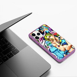 Чехол iPhone 11 Pro матовый JoJos Bizarre Adventure - Джолин Кудзё, цвет: 3D-фиолетовый — фото 2