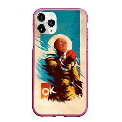 Чехол iPhone 11 Pro матовый One Punch-Man Эпичный Сайтама, цвет: 3D-малиновый