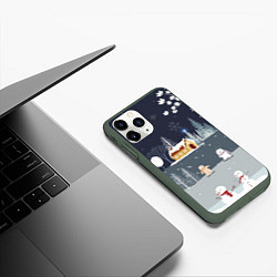 Чехол iPhone 11 Pro матовый Снеговики и Мишки 2022, цвет: 3D-темно-зеленый — фото 2