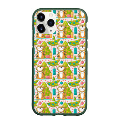 Чехол iPhone 11 Pro матовый Тигр и елки Новый год 2022, цвет: 3D-темно-зеленый